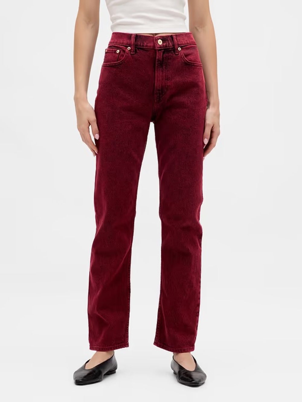 Women’s High-Rise Straight Jeans in Deep Burgundy - Picture 1 of 4